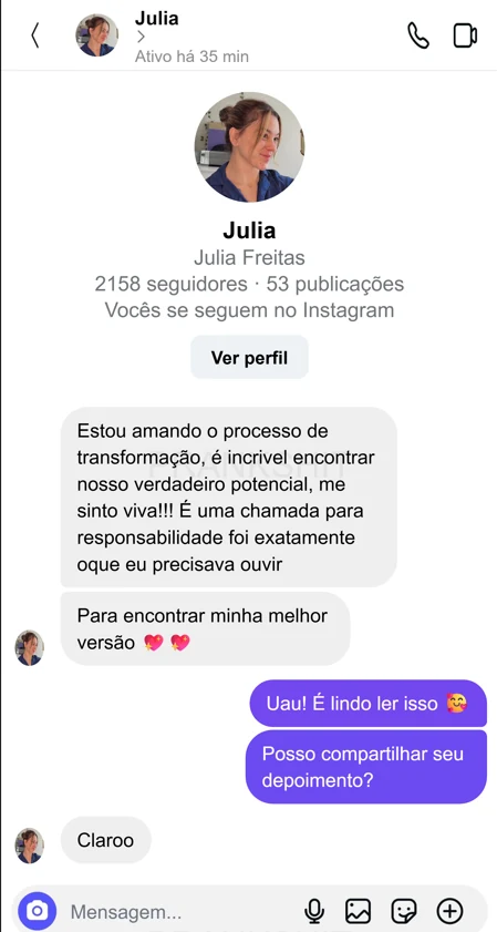 Print de conversa no Instagram: aluna relatando o resultado do protocolo